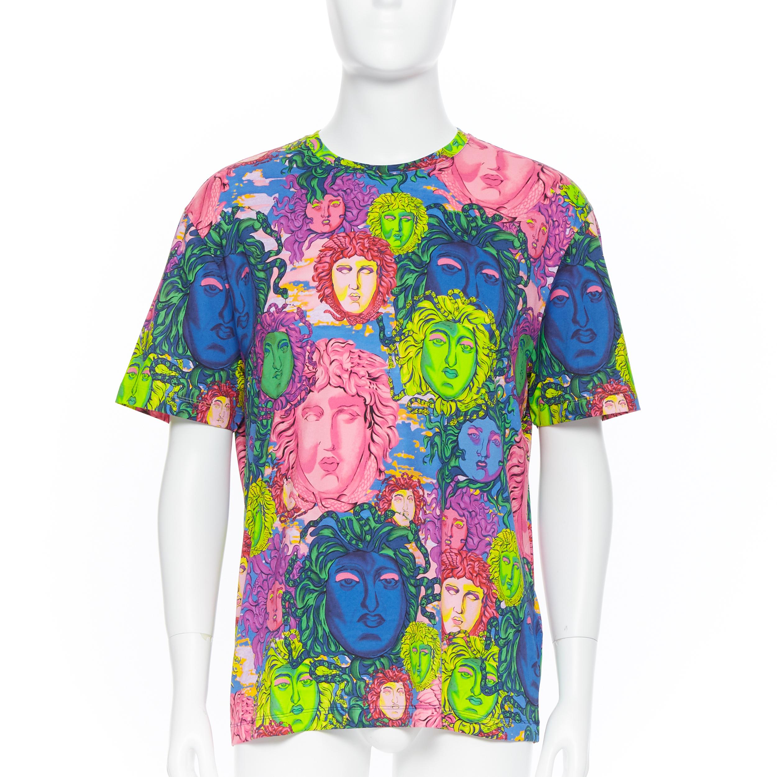 Brown new VERSACE 2018 Pop Foulard multicolour neon Medusa all-over print t-shirt XXXL