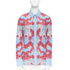 new VERSACE 2018 Runway 100% silk blue red gold Leopard baroque royal shirt IT40