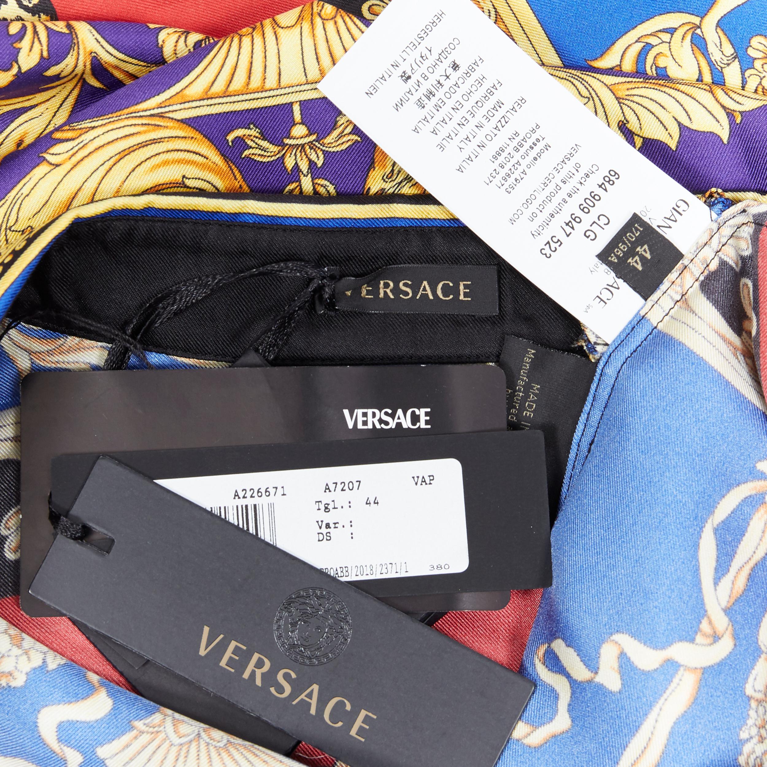 Beige new VERSACE 2018 Runway 100% silk blue red gold Leopard baroque royal shirt IT44