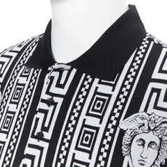 new VERSACE 2018 Runway black white graphic Greca Medusa polo shirt XXXL