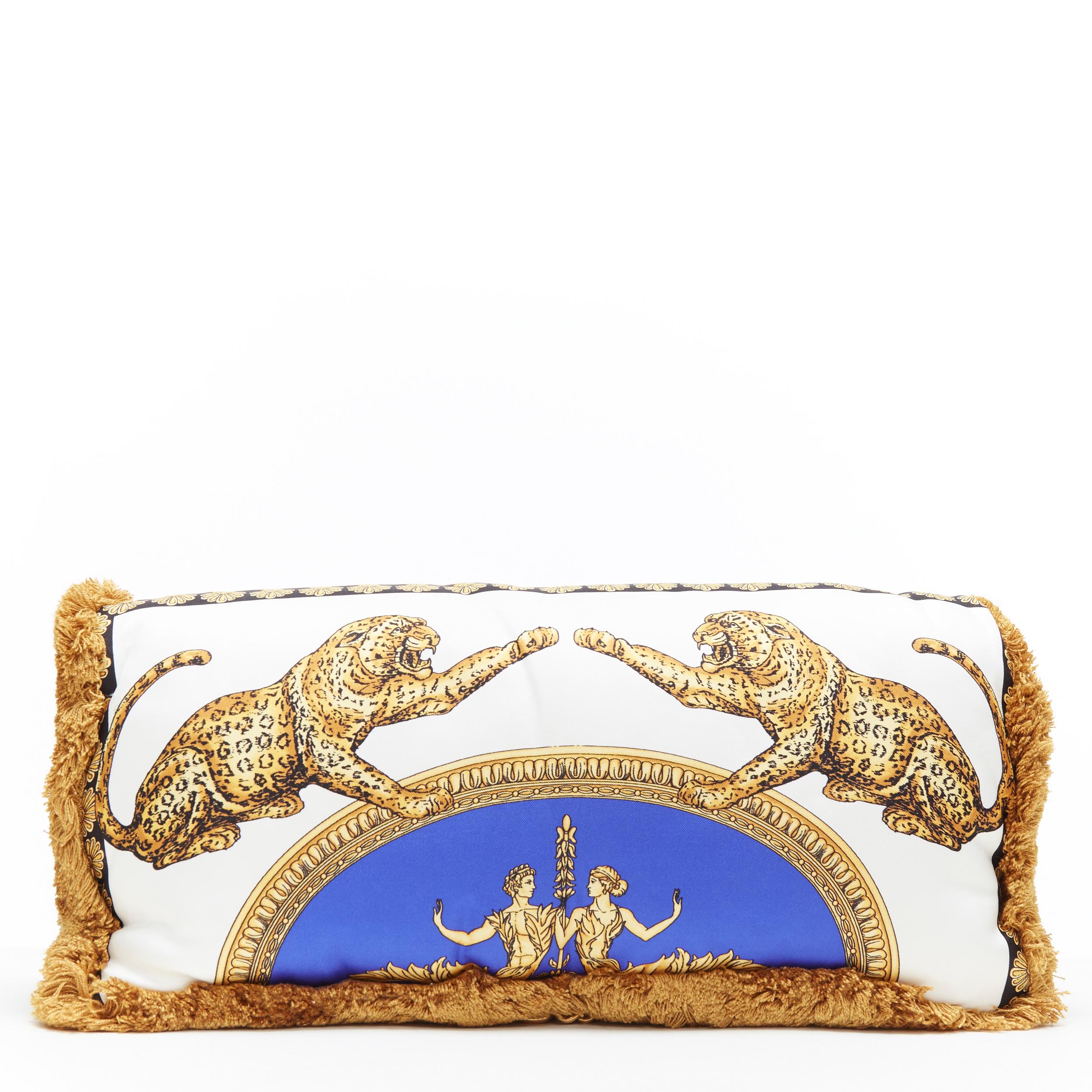 Beige new VERSACE 2018 Runway Pillow Talk baroque leopard silk tassel shoulder bag