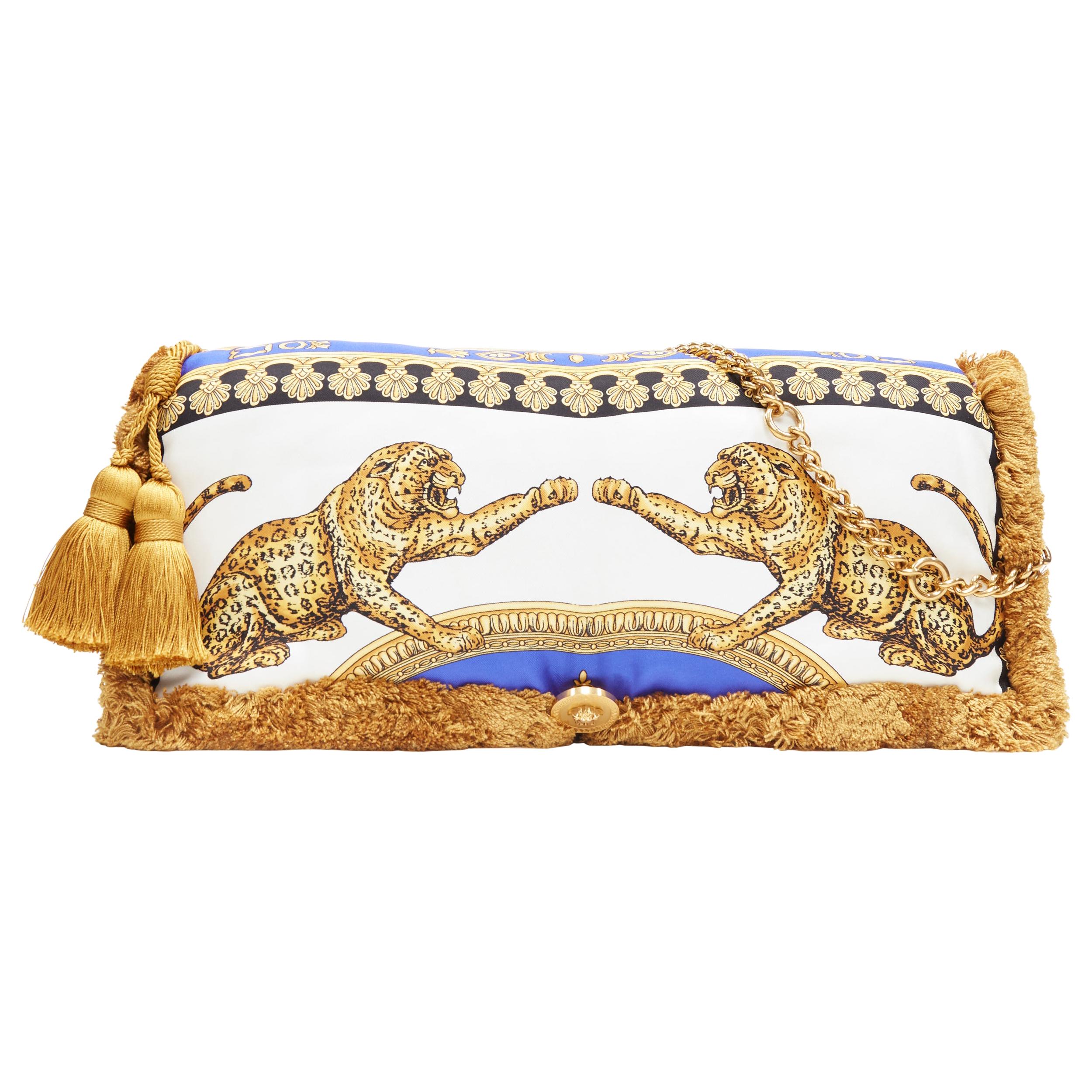 new VERSACE 2018 Runway Pillow Talk baroque leopard silk tassel shoulder bag