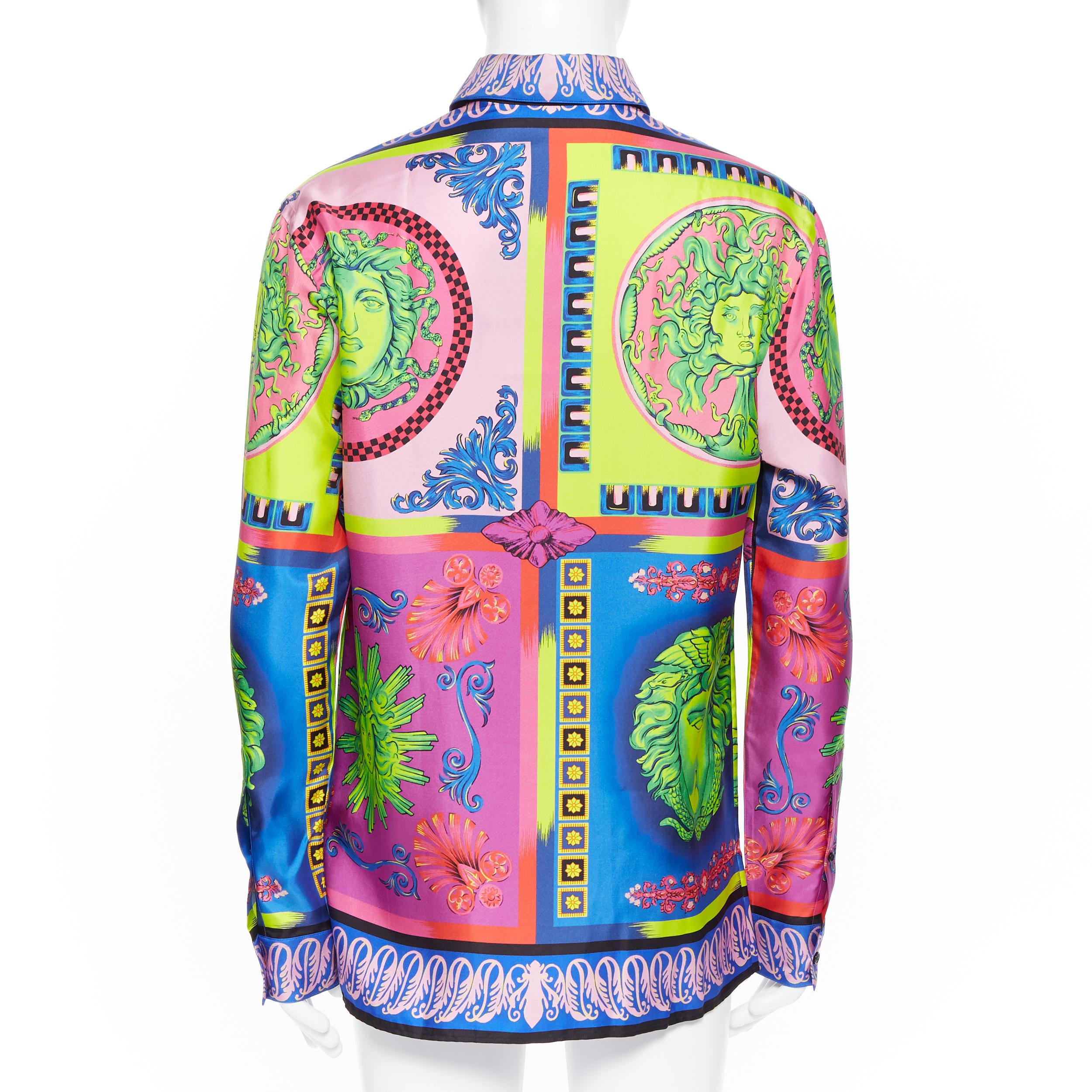 new VERSACE 2018 Runway Pop Foulard 100% silk neon baroque Medusa shirt EU40 L 1