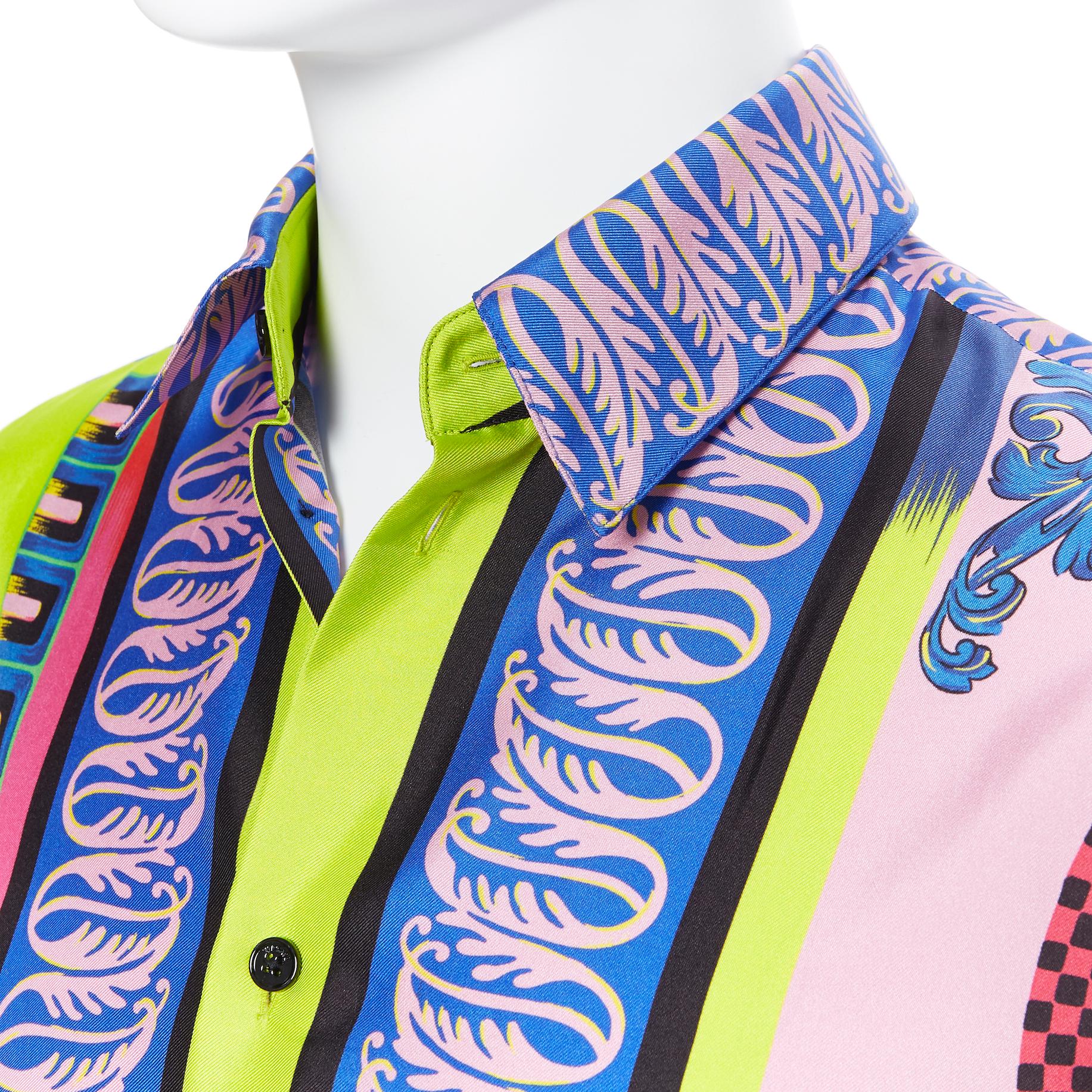 new VERSACE 2018 Runway Pop Foulard 100% silk neon baroque Medusa shirt EU40 L 3