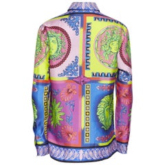 new VERSACE 2018 Runway Pop Foulard 100% silk neon Medusa baroque shirt EU39 M