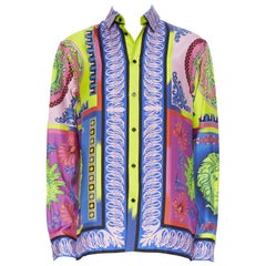 new VERSACE 2018 Runway Pop Foulard 100% silk neon Medusa baroque shirt EU40 L