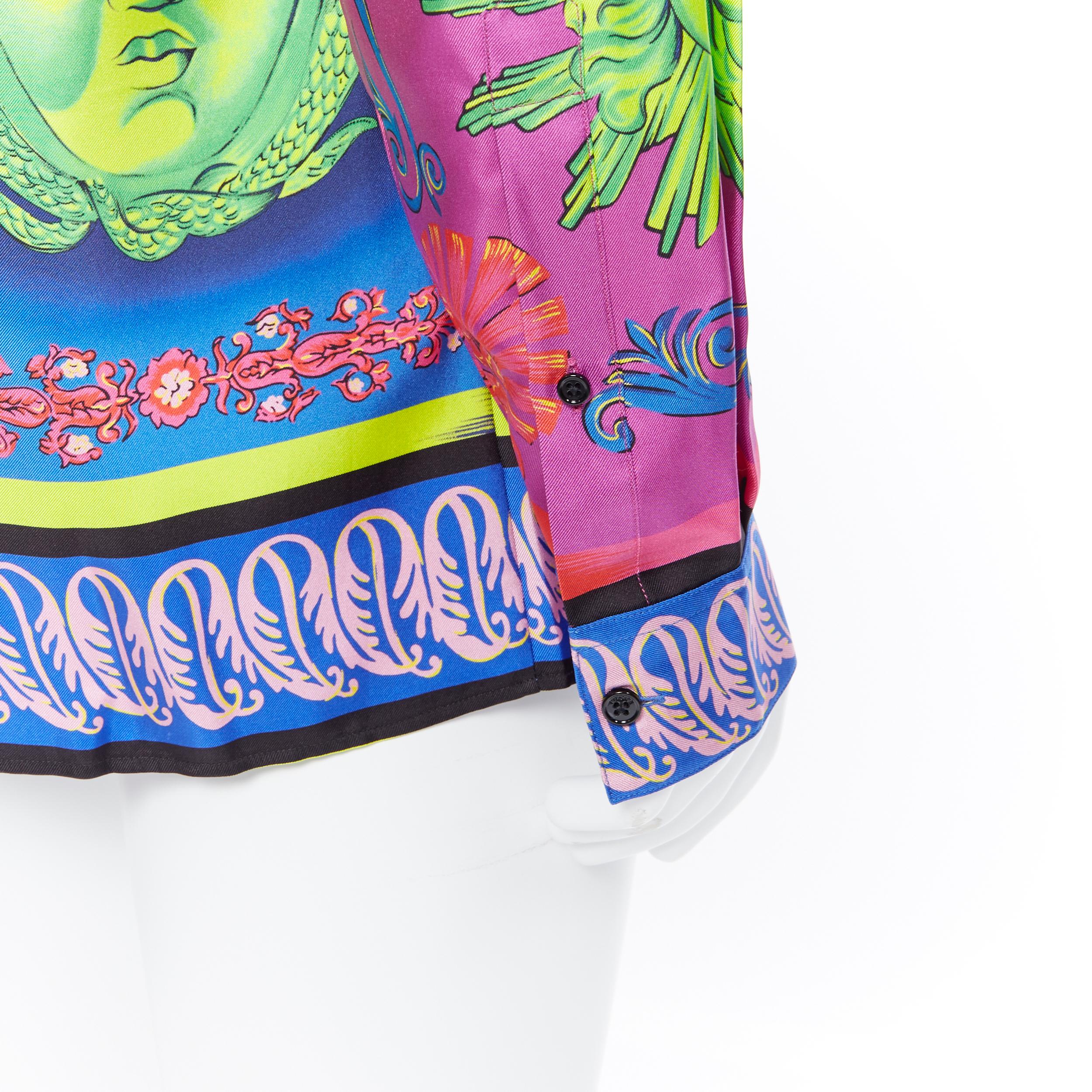 Men's new VERSACE 2018 Runway Pop Foulard 100% silk neon Medusa baroque shirt EU44 4XL