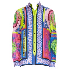 new VERSACE 2018 Runway Pop Foulard 100% silk neon Medusa baroque shirt EU44 4XL