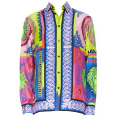new VERSACE 2018 Runway Pop Foulard Medusa neon baroque 100% silk shirt EU39 M