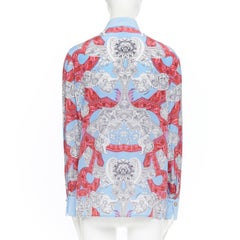 new VERSACE 2018 Runway silk blue pink baroque barocco print Medusa shirt IT38 S