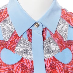new VERSACE 2018 Runway silk blue pink baroque barocco print Medusa shirt IT40 M