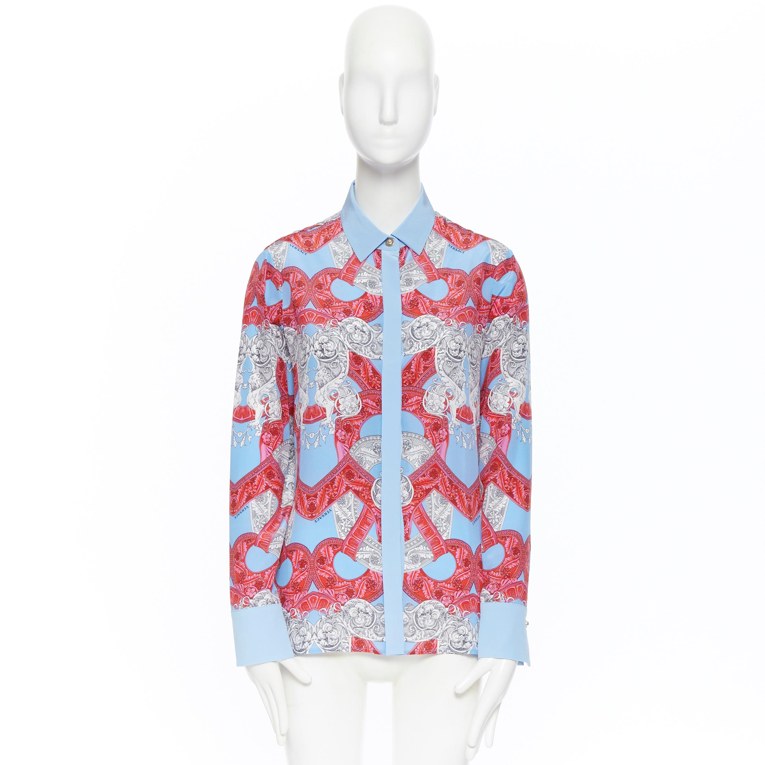 Gray new VERSACE 2018 Runway silk blue pink baroque barocco print Medusa shirt IT40 M