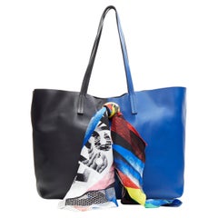 new VERSACE 2018 Runway The Clash blue black leather silk scarf large tote bag