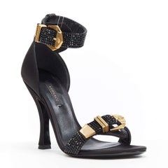 new VERSACE 2018 Tribute Bondage crystal encrusted gold Medusa sandals EU39