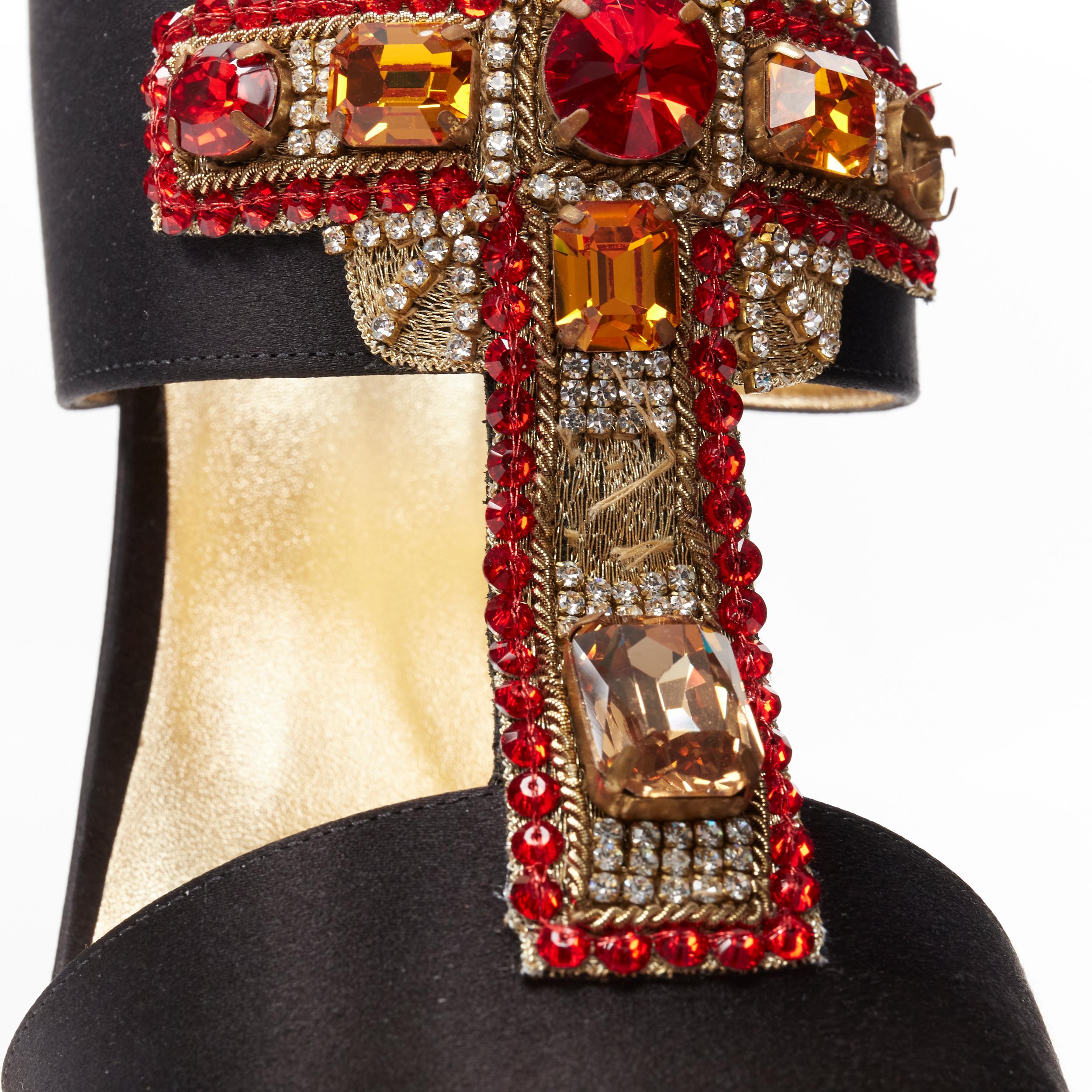 new VERSACE 2018 Tribute Byzantine Cross Jewel crystal black satin sandals EU38 For Sale 4