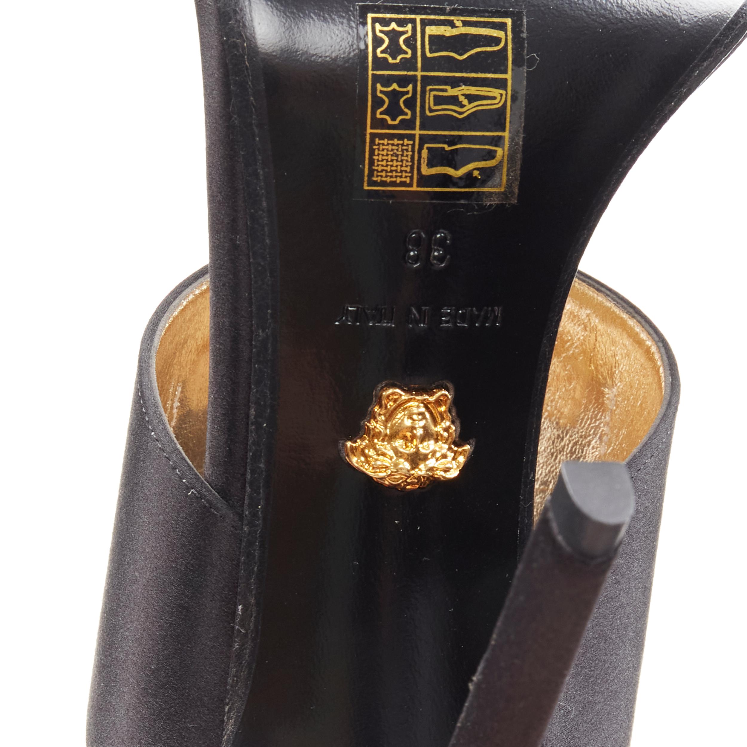 new VERSACE 2018 Tribute Byzantine Cross Jewel crystal black satin sandals EU38 For Sale 6