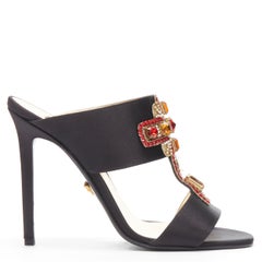 new VERSACE 2018 Tribute Byzantine Cross Jewel crystal black satin sandals EU38