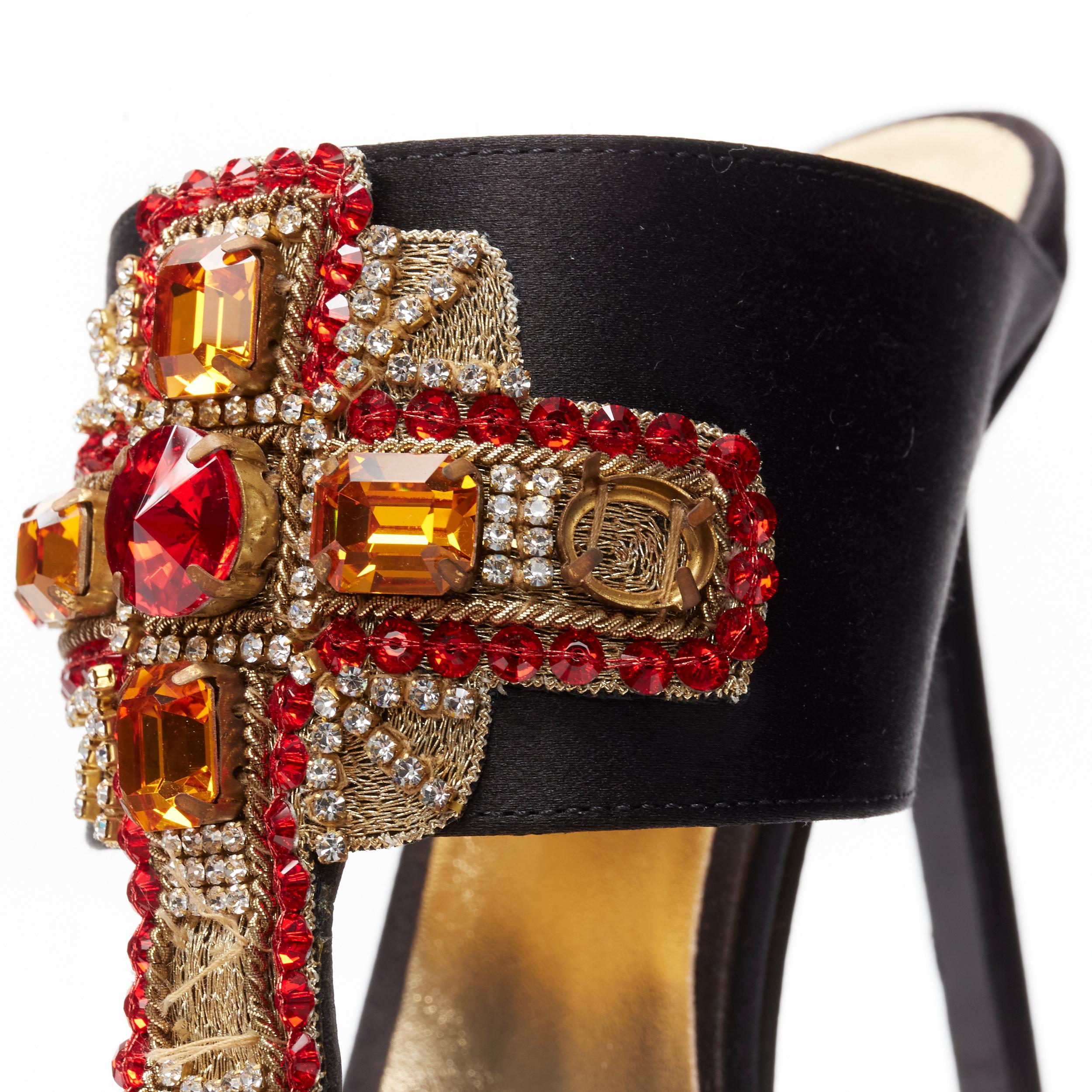 new VERSACE 2018 Tribute Byzantine Cross Jewel crystal black satin sandals EU38 For Sale 3