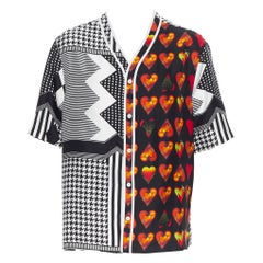 new VERSACE 2019 100% silk Double Love Heart geometric baseball shirt EU39 M