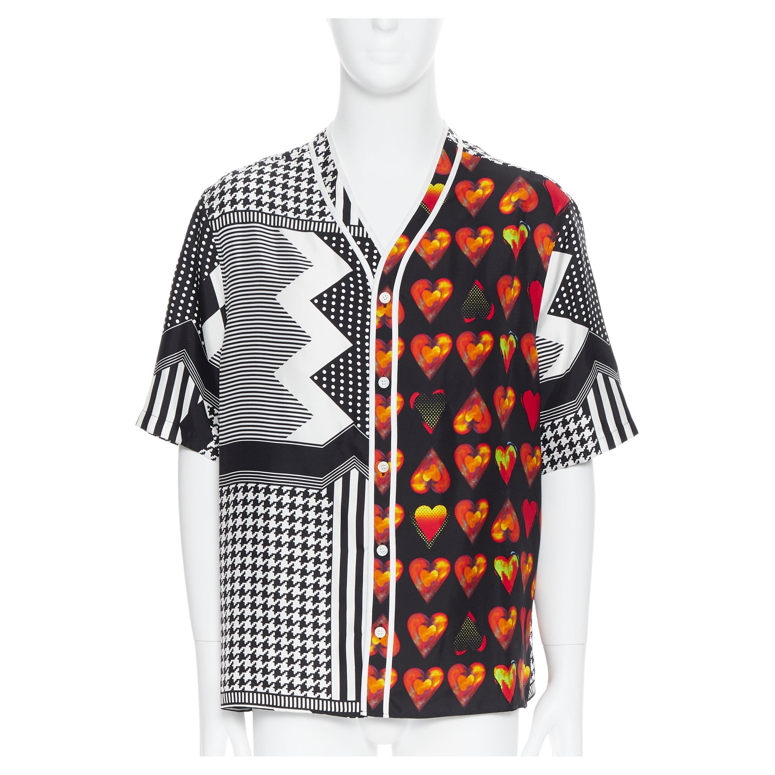 new VERSACE 2019 100% silk Double Love Heart geometric baseball shirt EU39 M For Sale