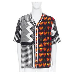 new VERSACE 2019 100% silk Double Love Heart geometric baseball shirt EU40 L