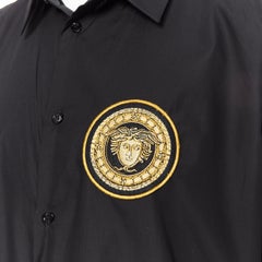 new VERSACE 2019 black cotton gold Medusa embroidery long sleeve shirt EU44 XXXL