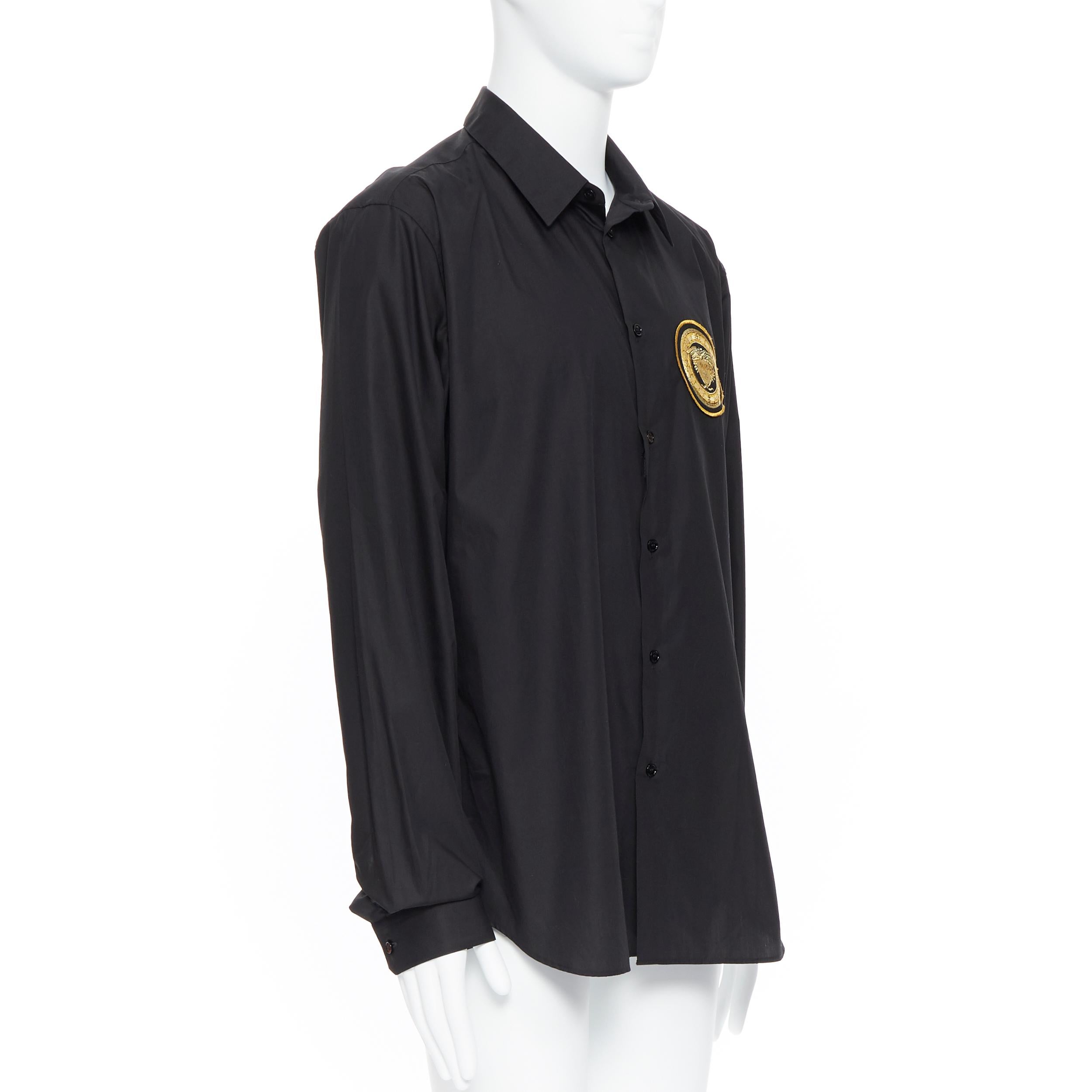 Black new VERSACE 2019 black cotton gold Medusa embroidery long sleeve shirt EU44 XXXL