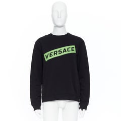 new VERSACE 2019 black cotton green box logo graphic crewneck pullover sweats L