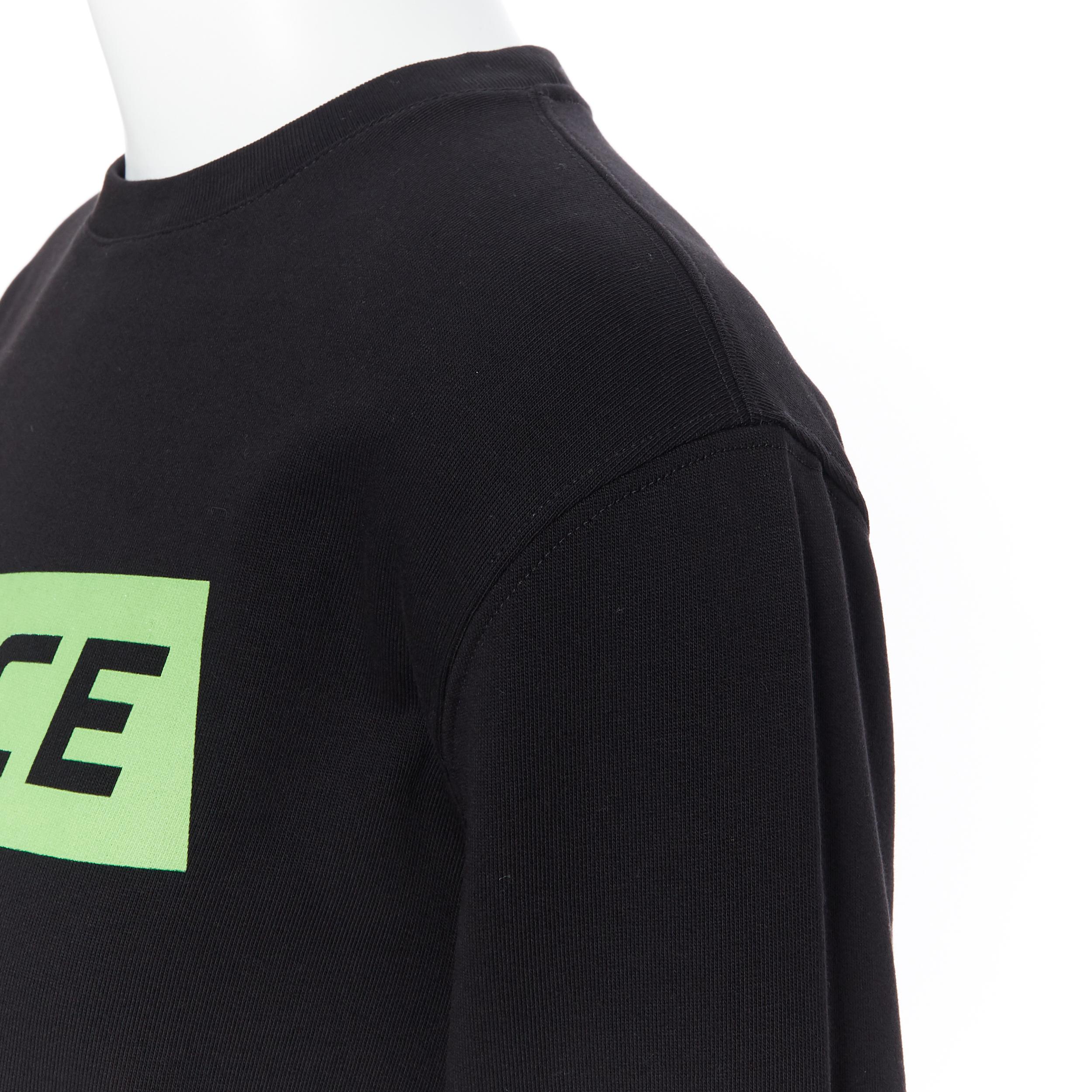 new VERSACE 2019 black cotton green box logo graphic crewneck pullover sweats L 1