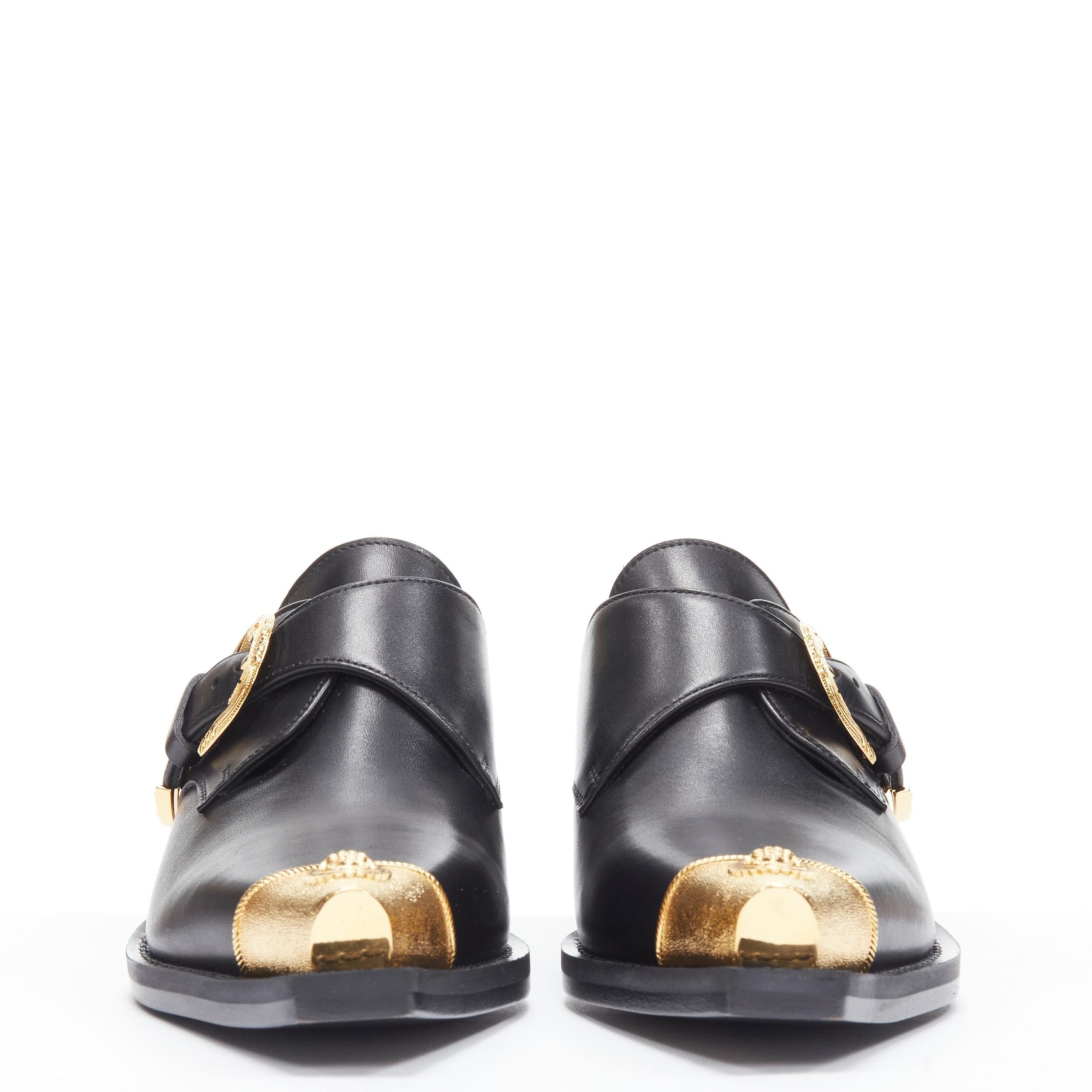 new VERSACE 2019 black leather gold Medusa toe western buckle cuban mule EU37 In New Condition In Hong Kong, NT