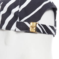new VERSACE 2019 black white zebra srtipe cotton gold Medusa buckle cap hat 57