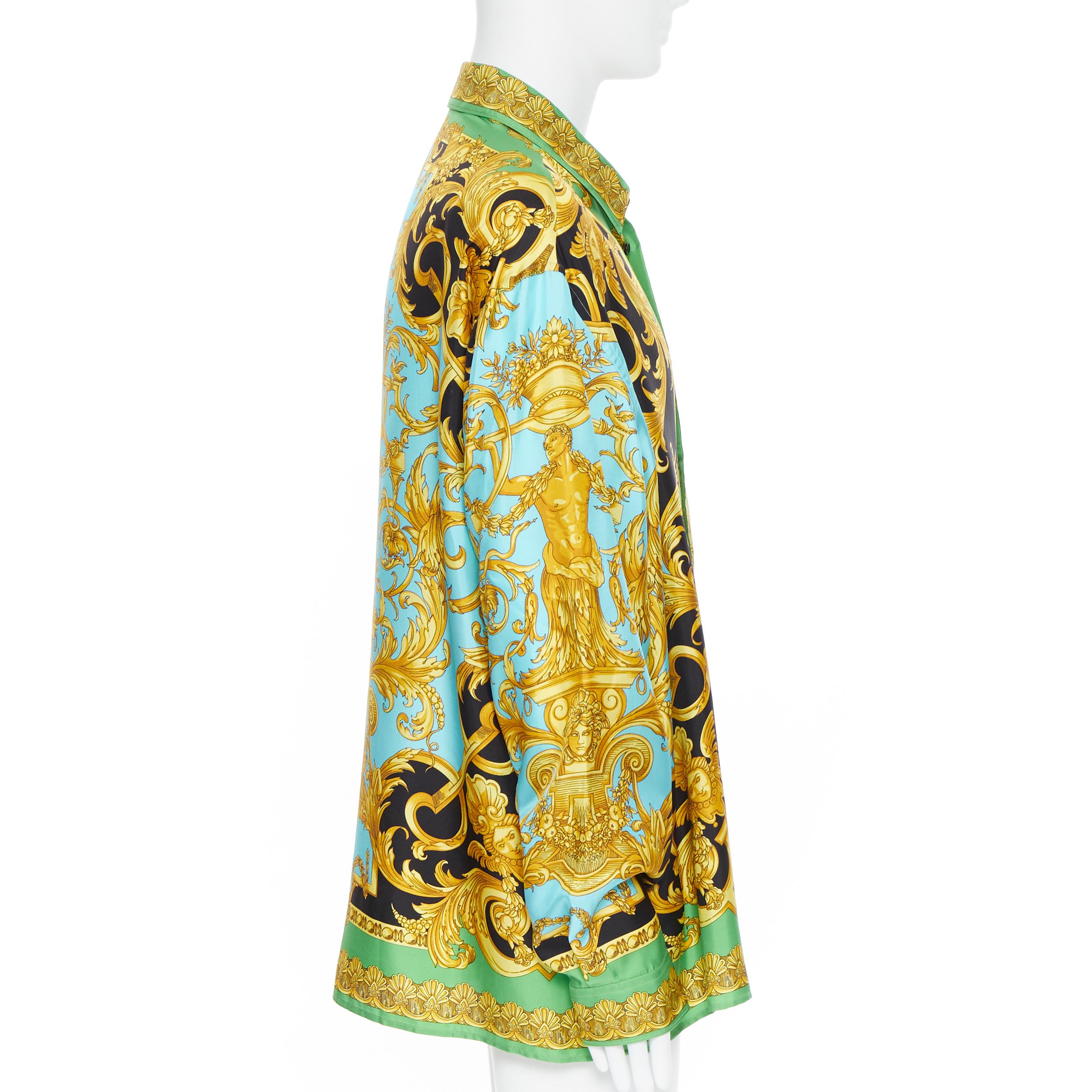 nuevo VERSACE 2019 Pasarela 100% seda verde negro oro estatua barocco camisa EU45 5XL en Nuevo Estado en Hong Kong, NT