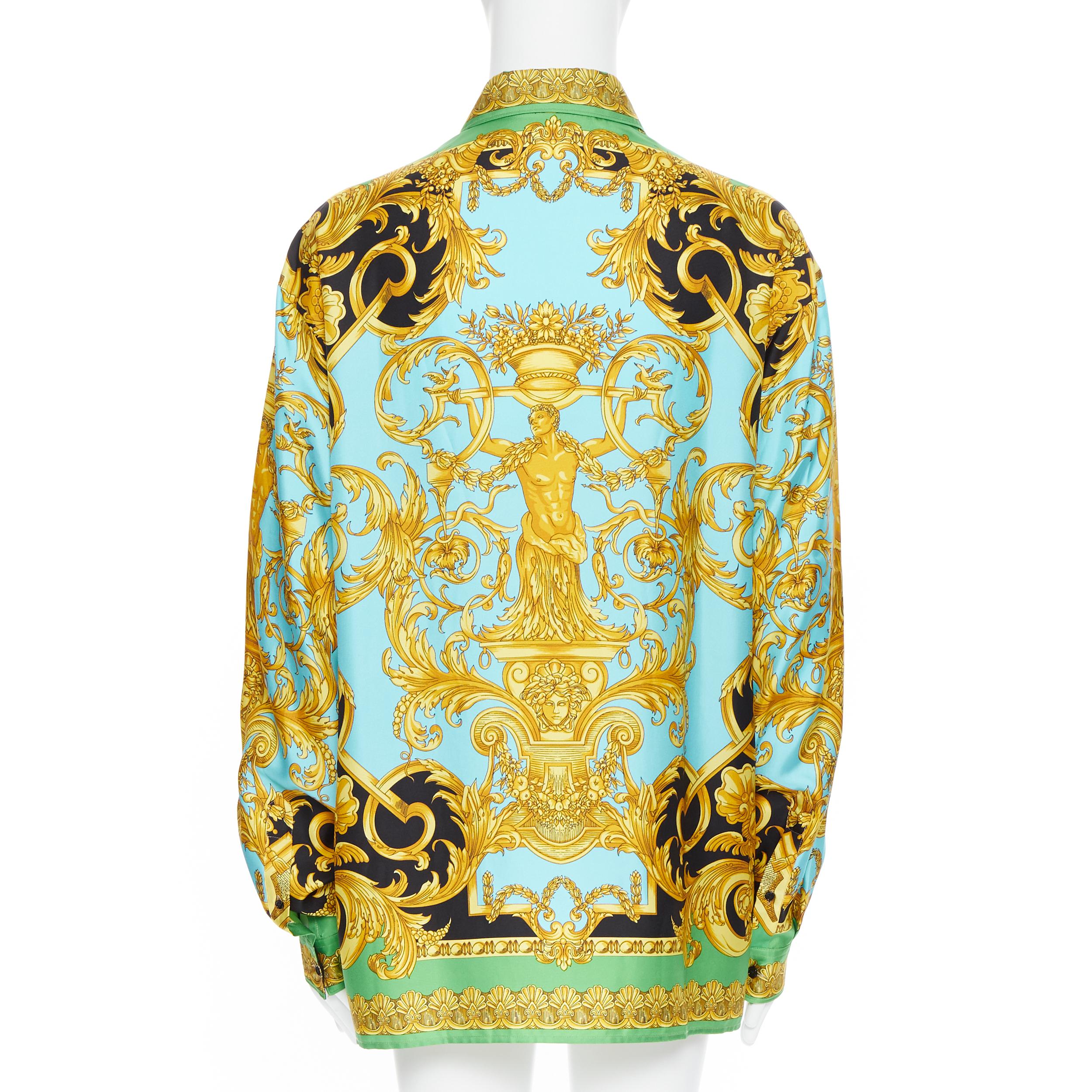 De los hombres nuevo VERSACE 2019 Pasarela 100% seda verde negro oro estatua barocco camisa EU45 5XL