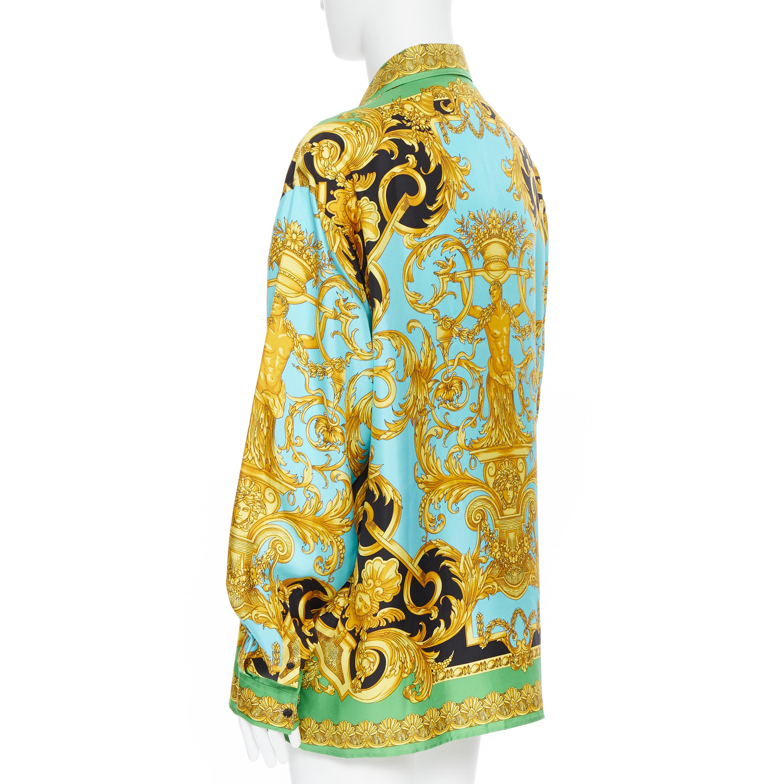 nuevo VERSACE 2019 Pasarela 100% seda verde negro oro estatua barocco camisa EU45 5XL 1