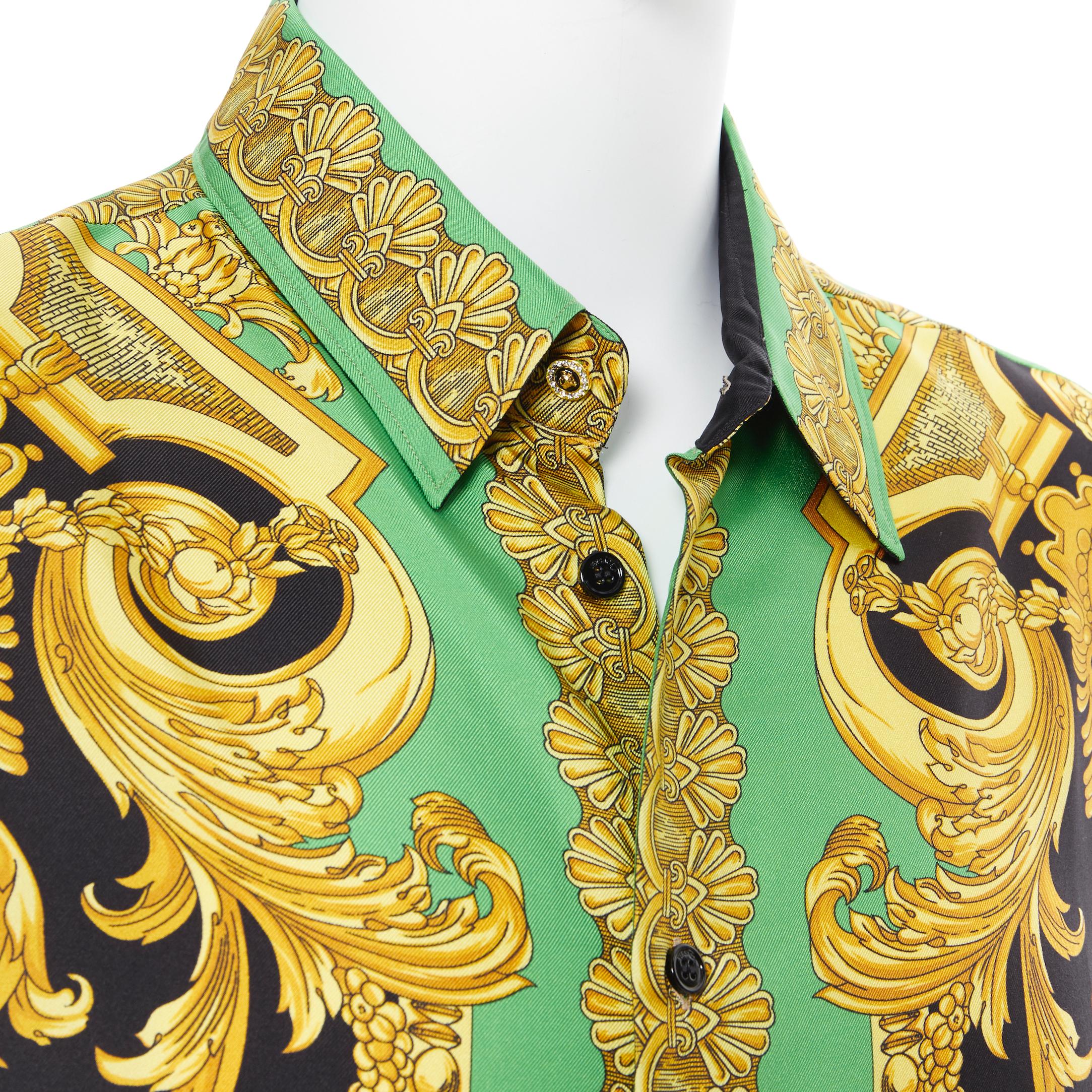 nuevo VERSACE 2019 Pasarela 100% seda verde negro oro estatua barocco camisa EU45 5XL 2