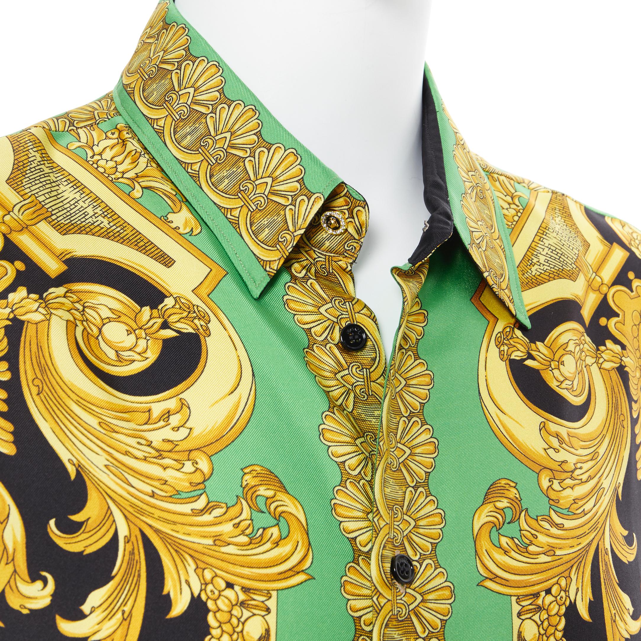 new VERSACE 2019 Runway 100% silk green black gold barocco statue shirt EU45 5XL 1