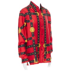 new VERSACE 2019 Runway 100% silk red black gold Medusa bondage shirt EU39 M