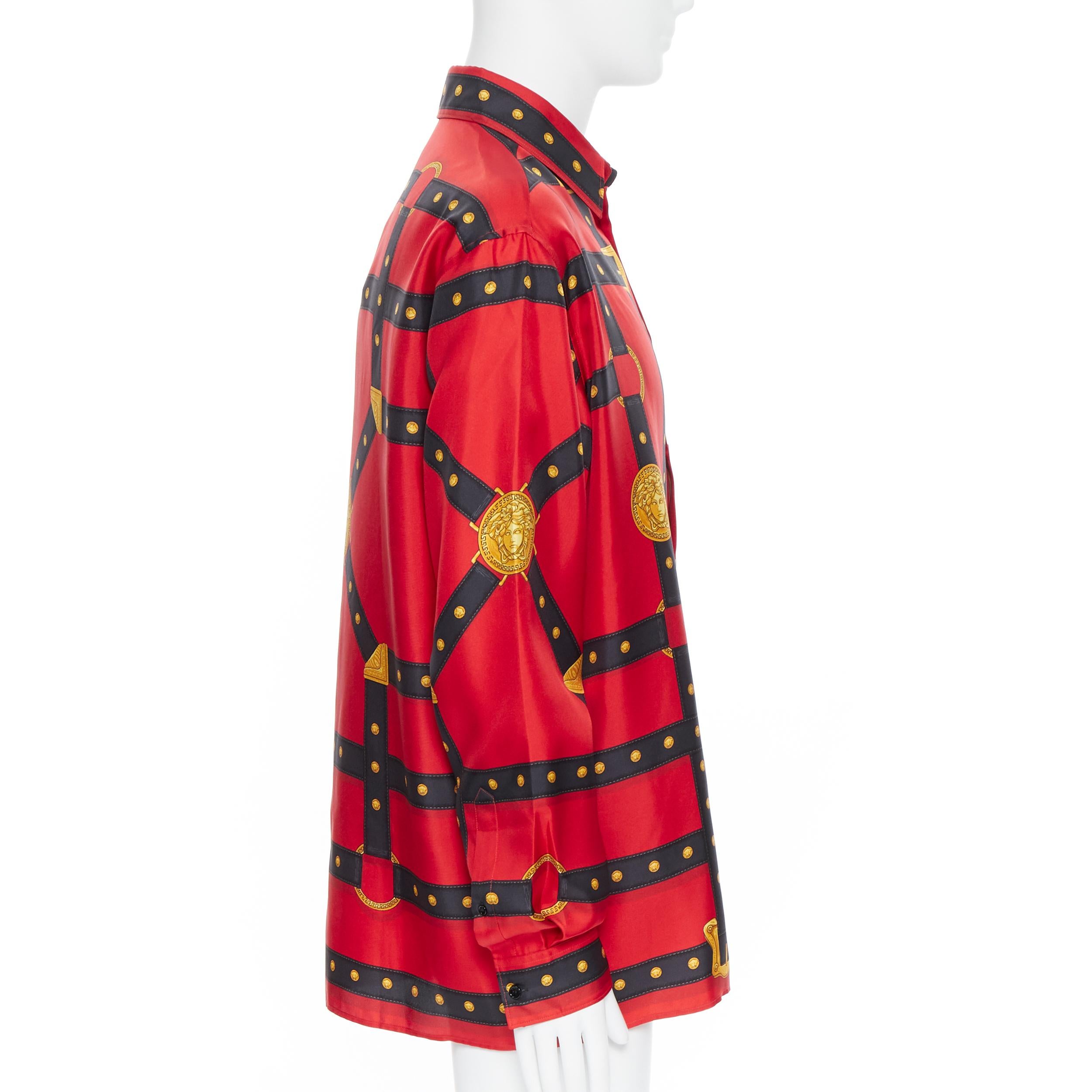 De los hombres nuevo VERSACE 2019 Pasarela 100% seda rojo negro oro Medusa camisa de servidumbre EU41 XL