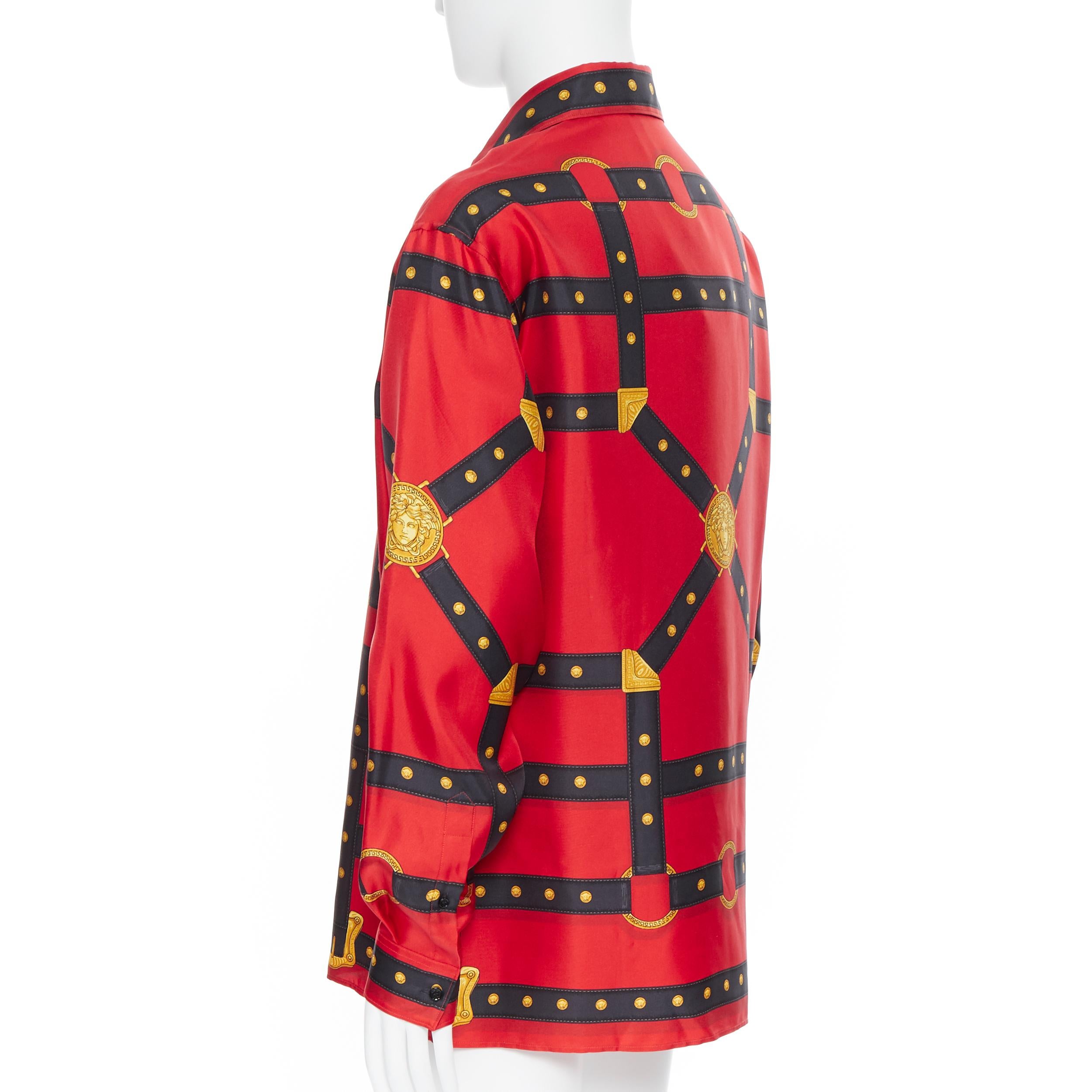 nuevo VERSACE 2019 Pasarela 100% seda rojo negro oro Medusa camisa de servidumbre EU41 XL 2