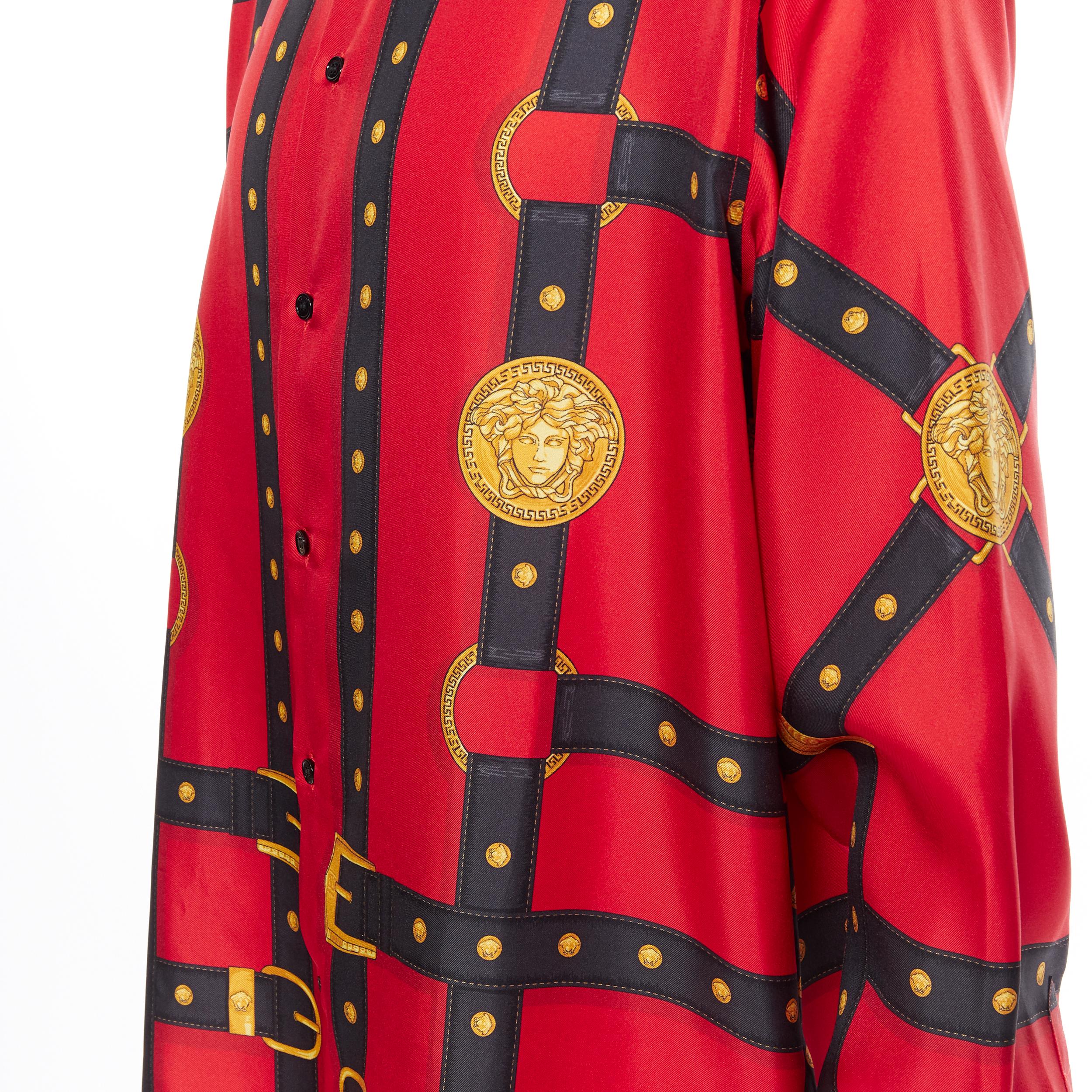 nuevo VERSACE 2019 Pasarela 100% seda rojo negro oro Medusa camisa de servidumbre EU41 XL 3