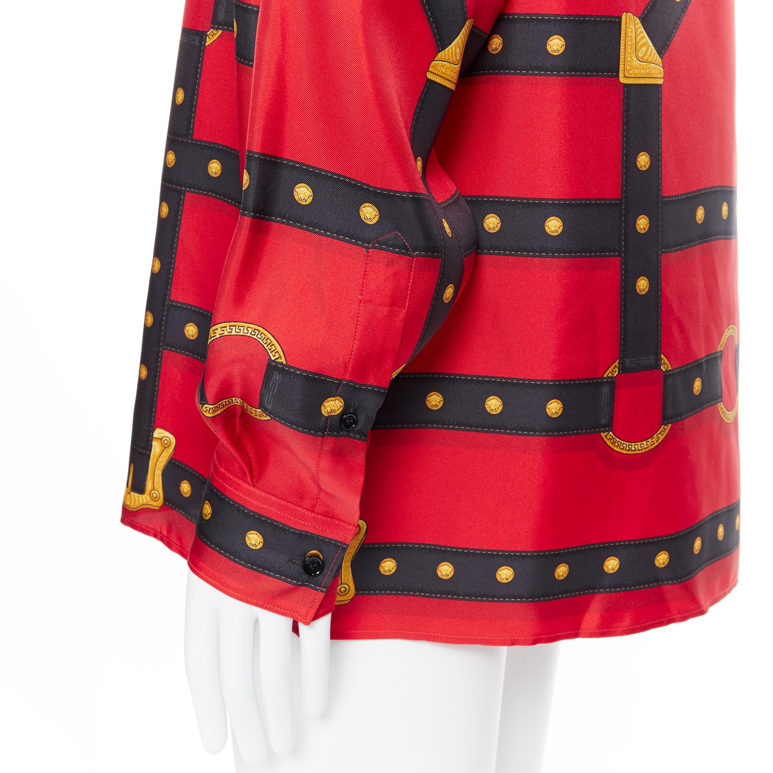 nuevo VERSACE 2019 Pasarela 100% seda rojo negro oro Medusa camisa de servidumbre EU41 XL 4