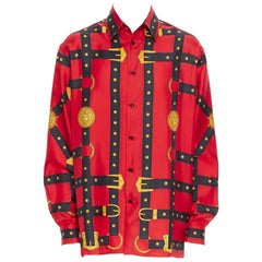 new VERSACE 2019 Runway 100% silk red black gold Medusa bondage shirt EU41 XL