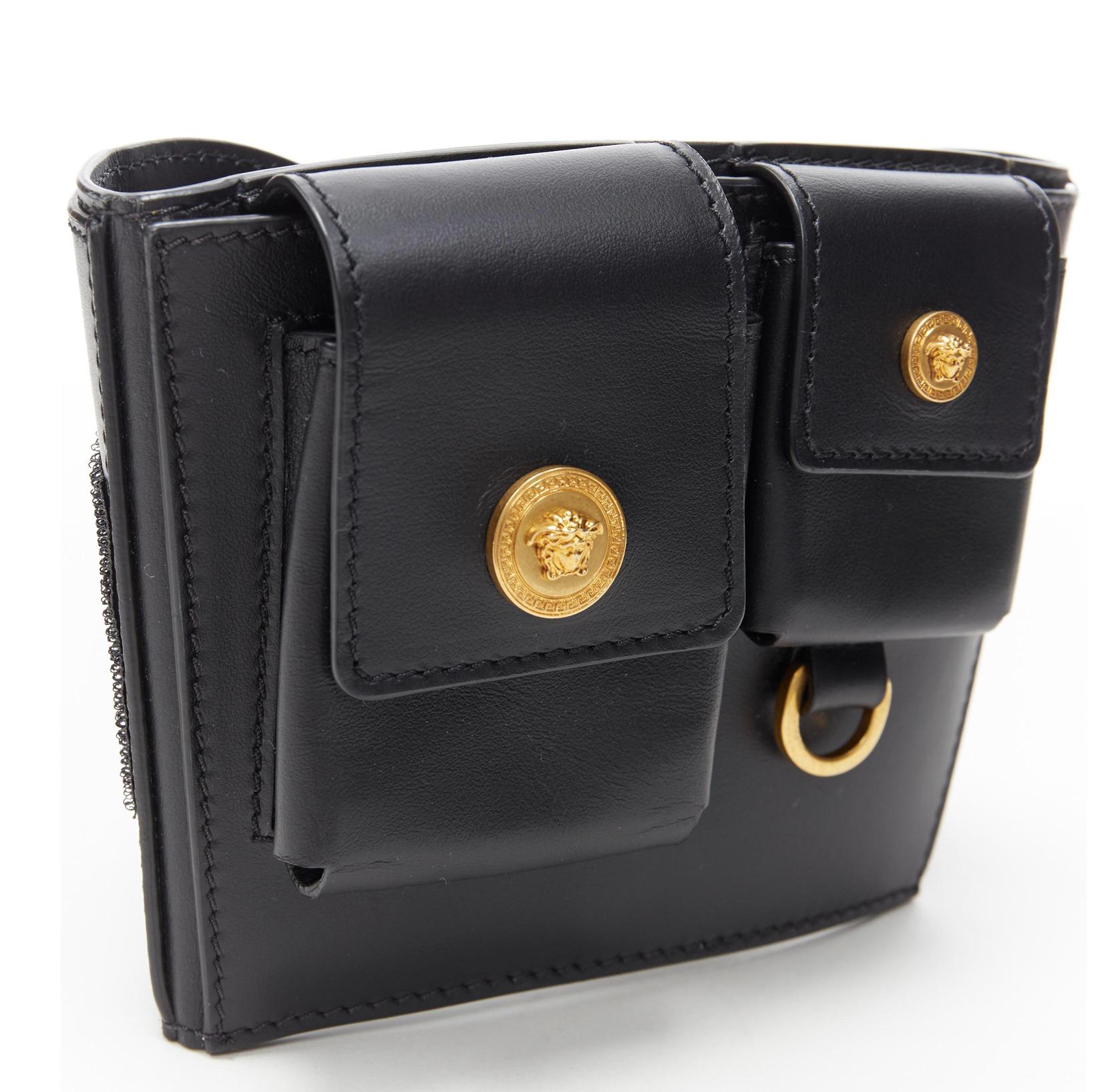 new VERSACE 2019 Runway black gold Medusa multipocket harness arm bag Rare 6