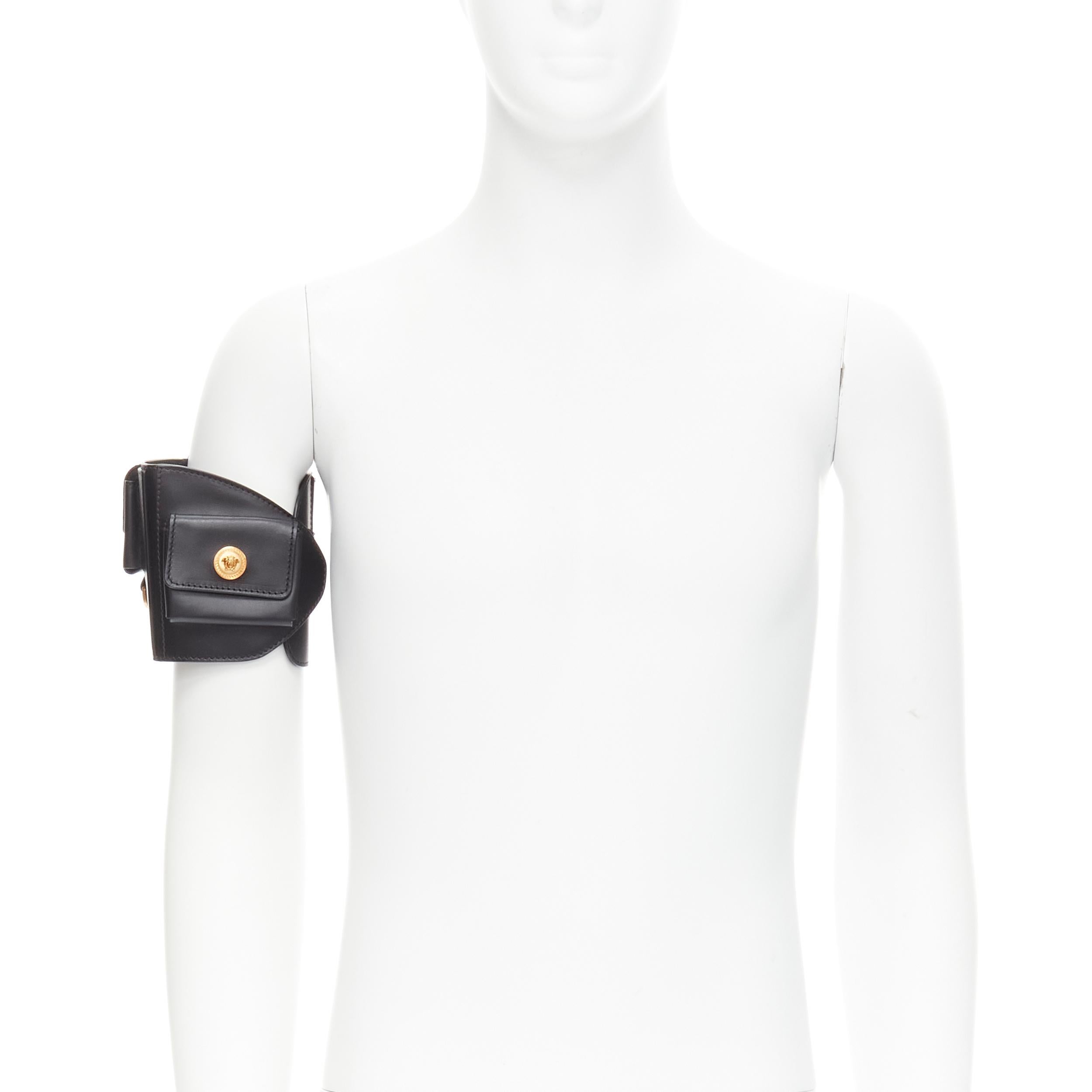 Gray new VERSACE 2019 Runway black gold Medusa multipocket harness arm bag Rare