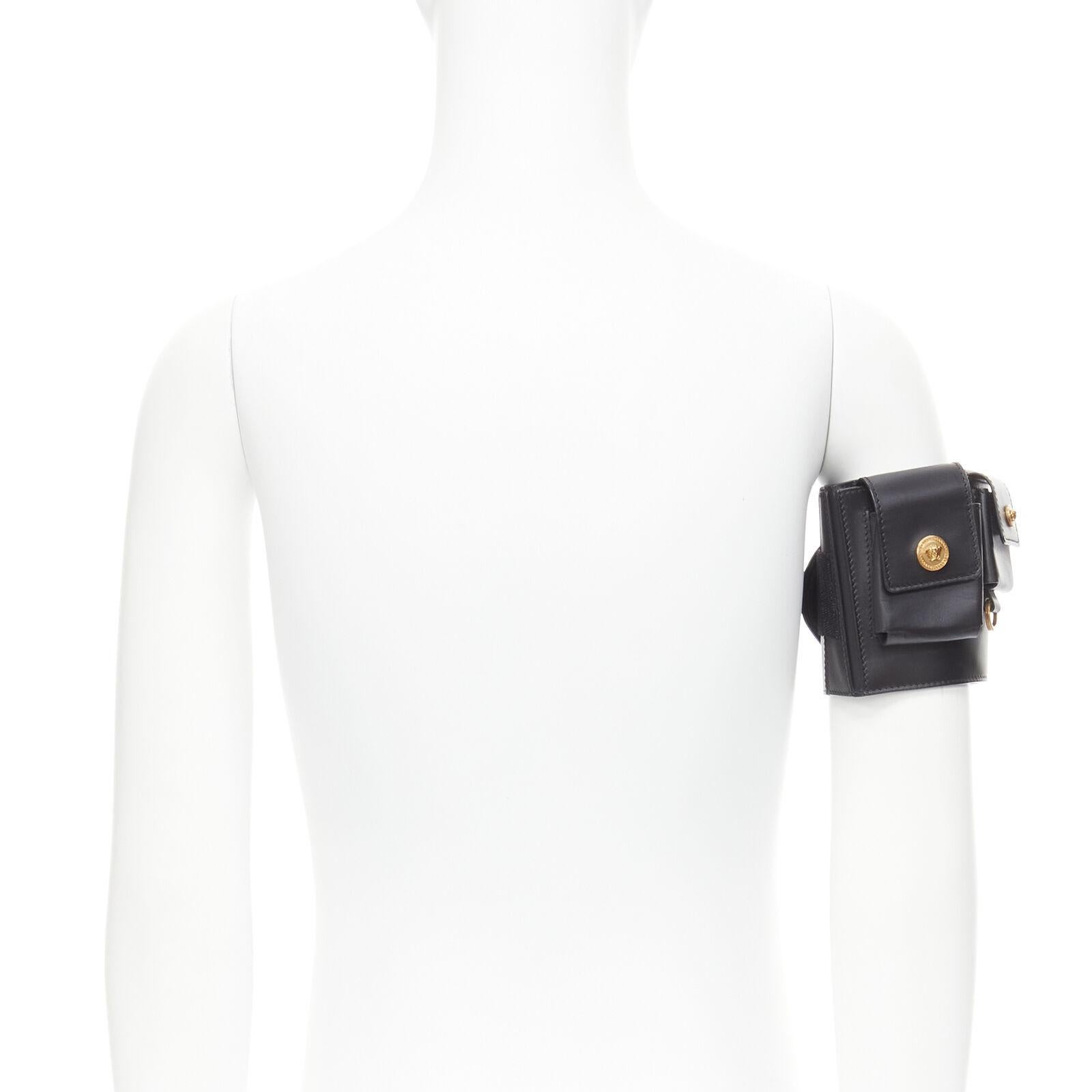 Women's new VERSACE 2019 Runway black gold Medusa multipocket harness arm bag Rare For Sale