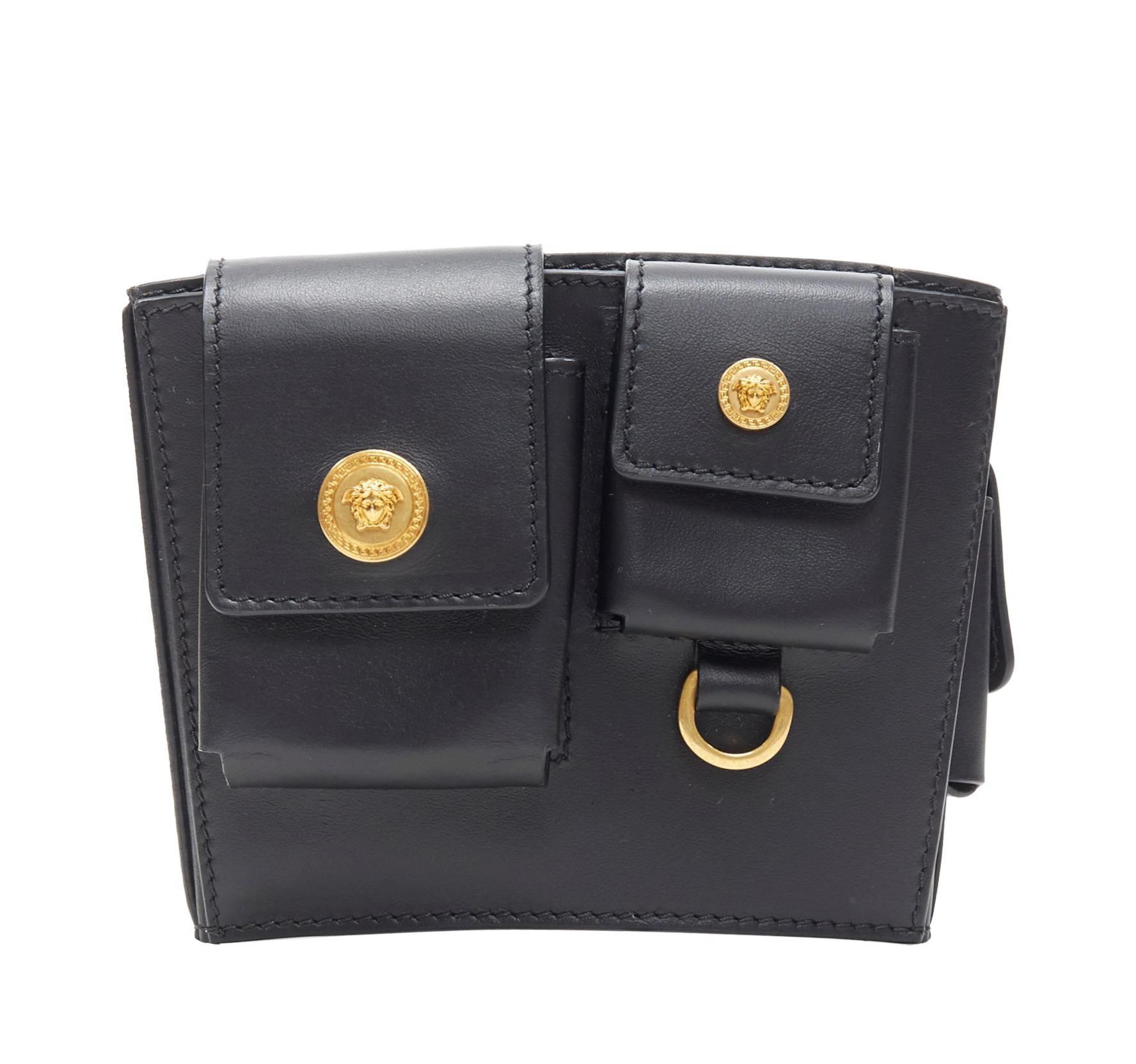 new VERSACE 2019 Runway black gold Medusa multipocket harness arm bag Rare 3