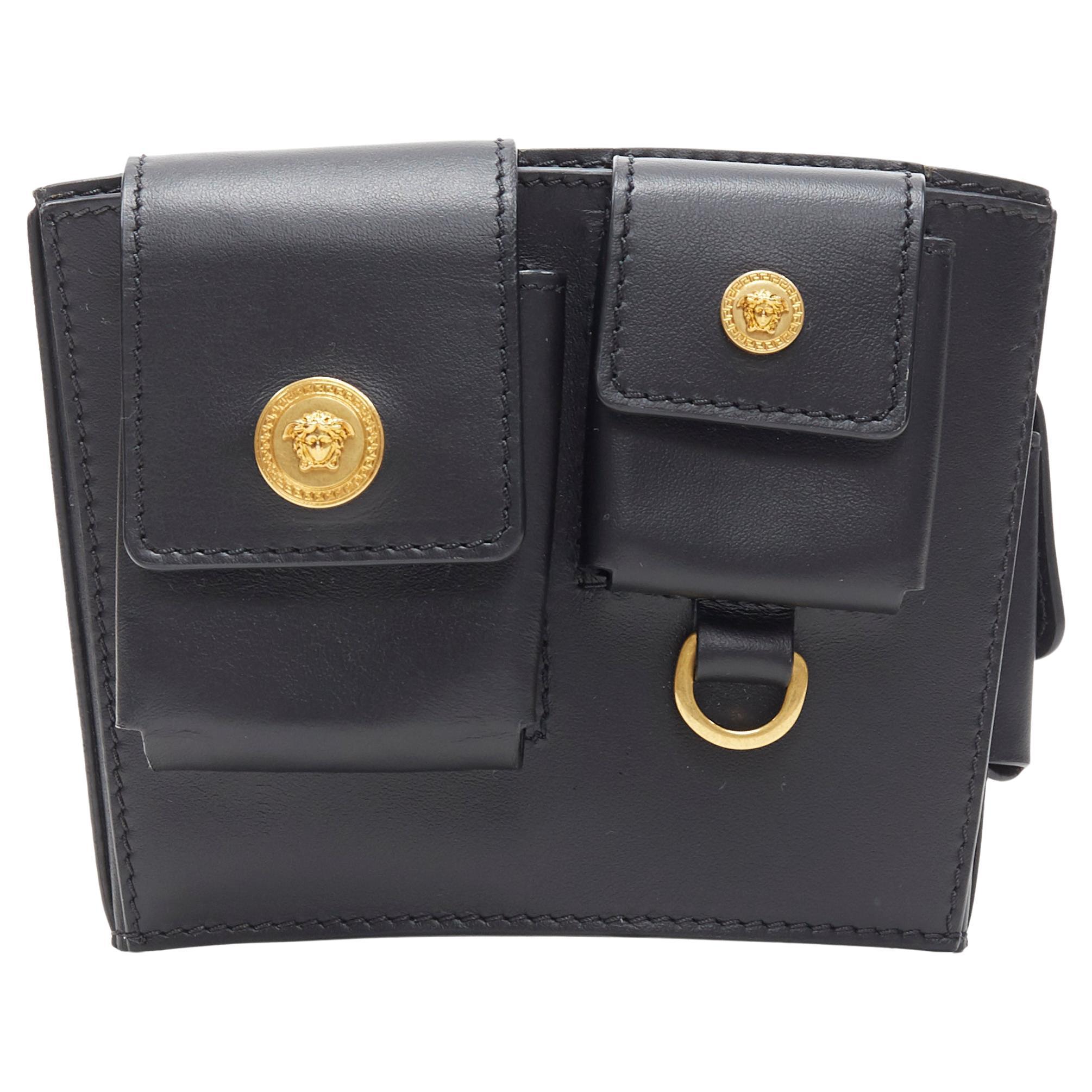 new VERSACE 2019 Runway black gold Medusa multipocket harness arm bag Rare