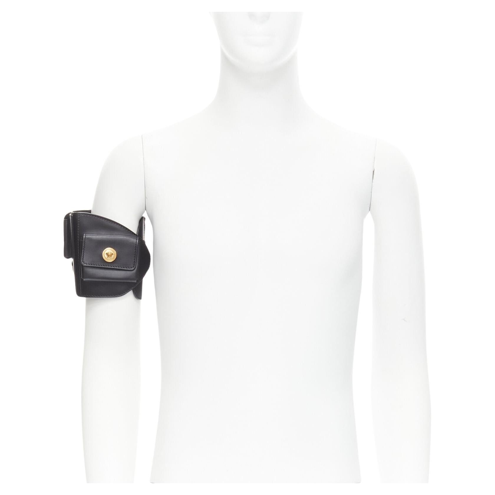 new VERSACE 2019 Runway black gold Medusa multipocket harness arm bag Rare For Sale