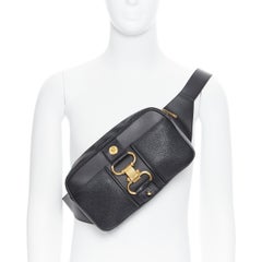 new VERSACE 2019 Runway black leather clasp buckle Medusa crossbody belt bag