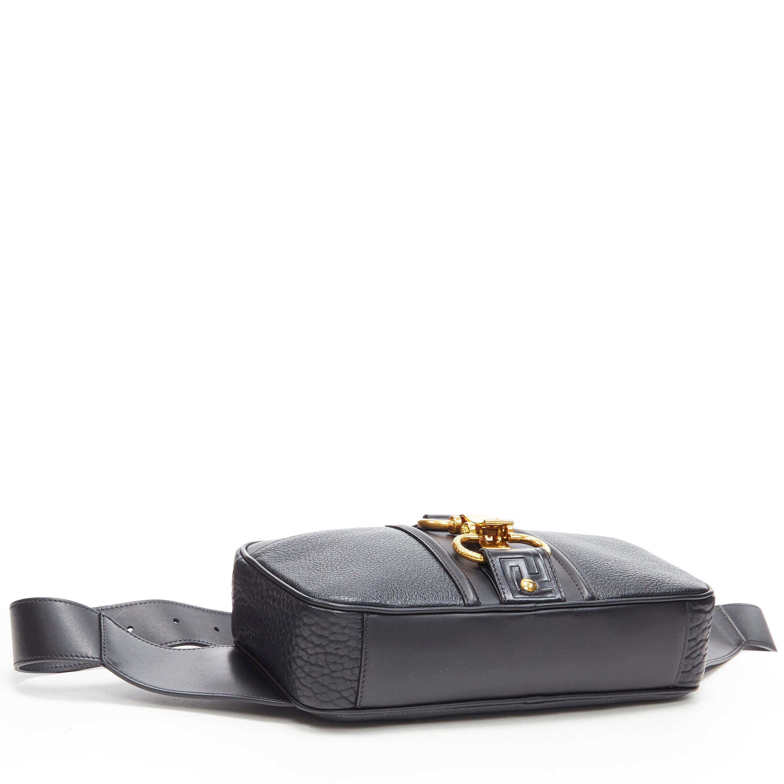 new VERSACE 2019 Runway black leather clasp buckle Medusa crossbody belt bag For Sale 1